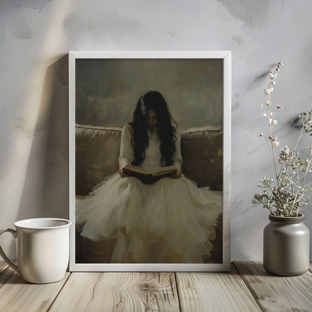 Original Dark Literary Art Print + Digital Copy, Vintage White Dress